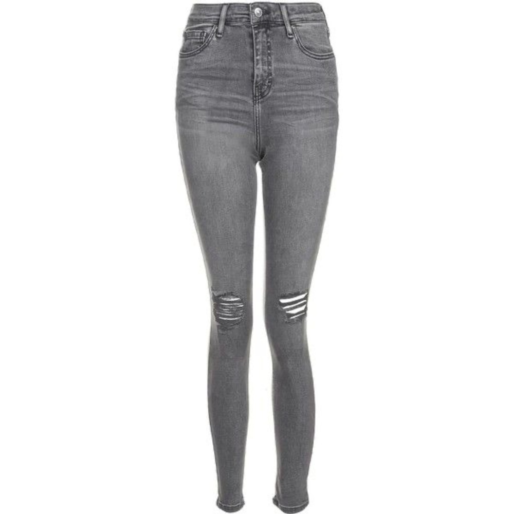 Topshop Jamie Moto Grey Ripped Jeans